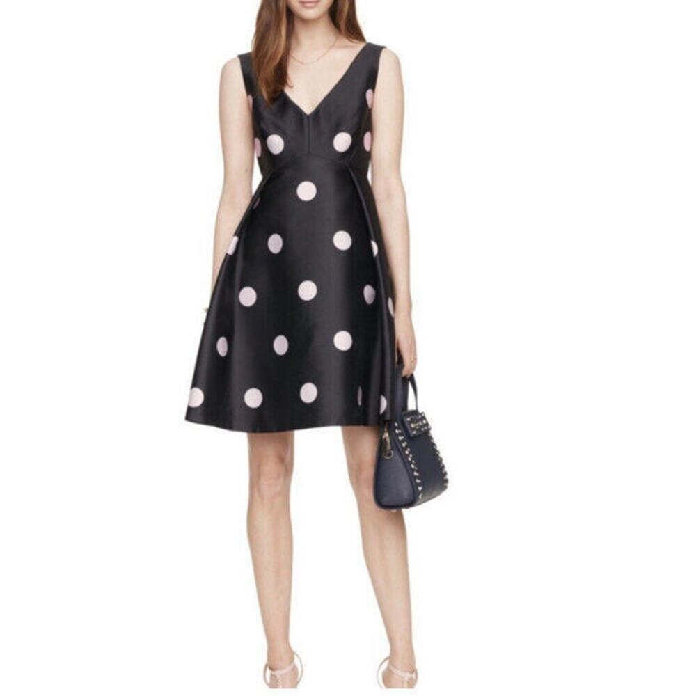$448 Kate Spade Spotlight V Neck Blue Navy & Pink Polka Dot Dress 2 A-Line